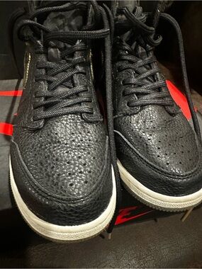 Jordan Black Leather High-Top Sneakers with White Sole